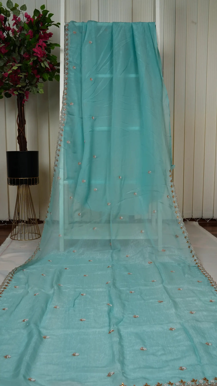 Crush Chiffon With Pearl Cut Work Border