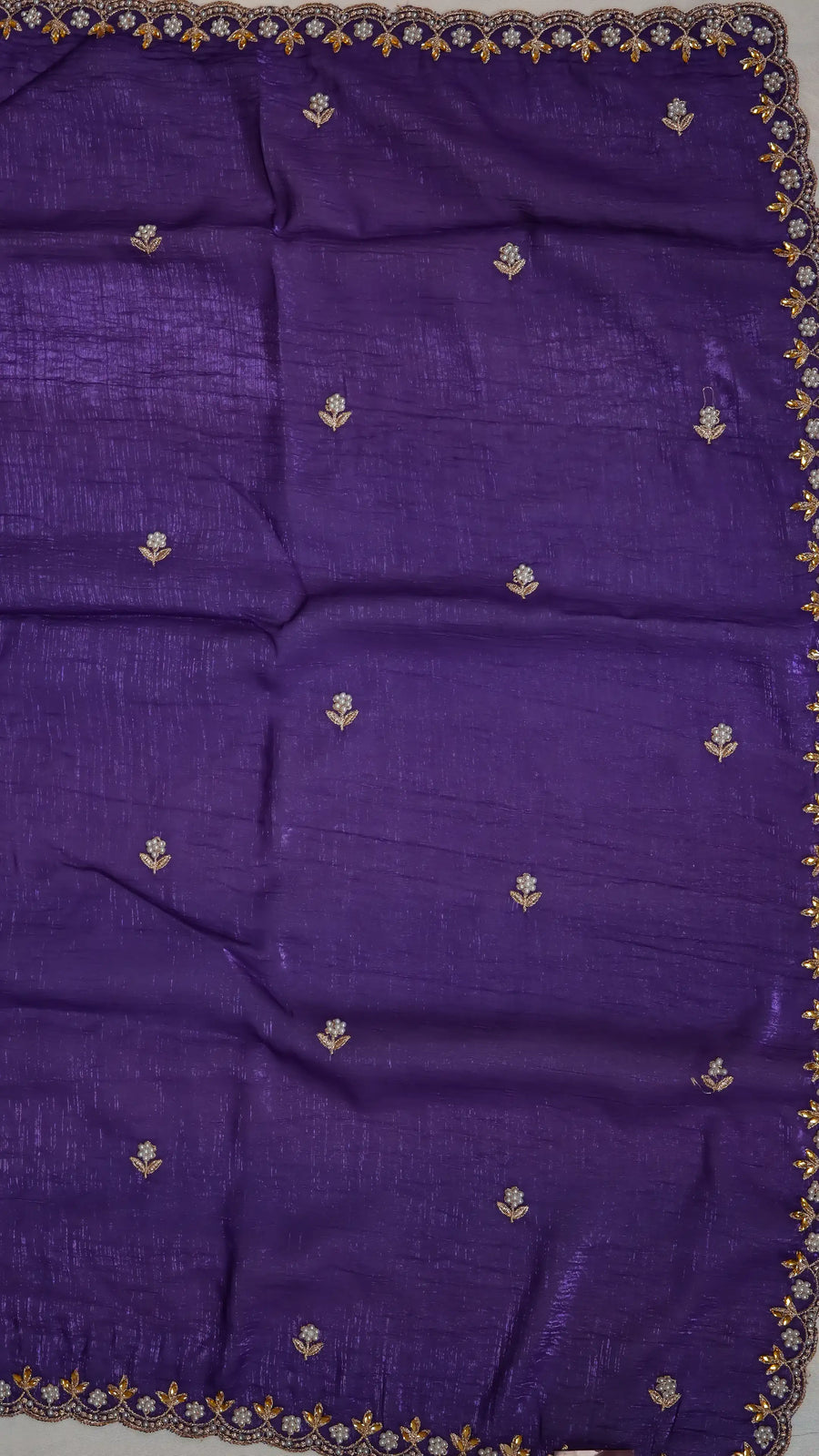 Crush Chiffon With Pearl Cut Work Border