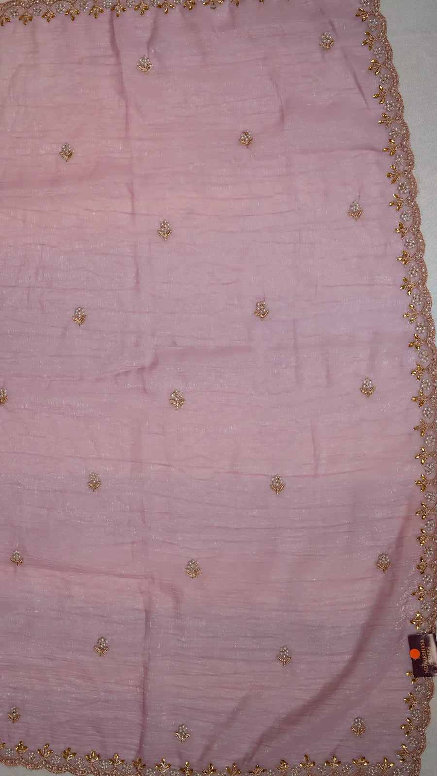Crush Chiffon With Pearl Cut Work Border