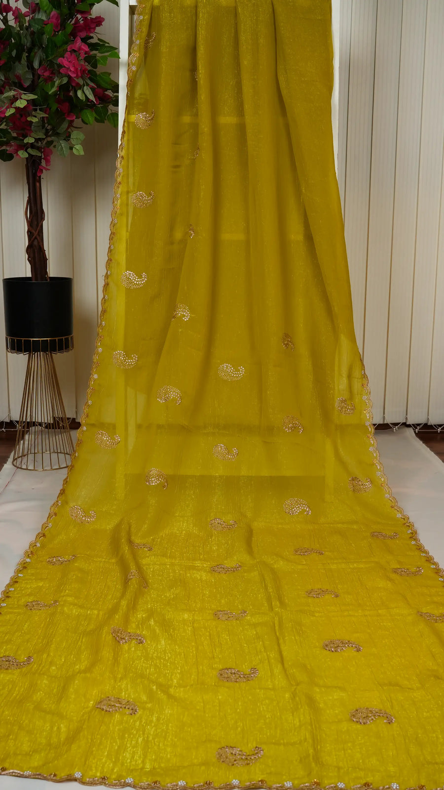 Crush Chiffon With Pearl Cut Work Border