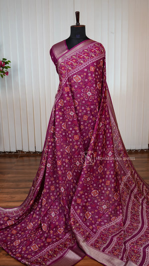 Semi Dola Saree With Patola Printed Concept And Zari Border