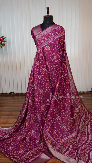 Semi Dola Saree With Patola Printed Concept And Zari Border