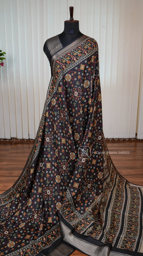 Semi Dola Saree With Patola Printed Concept And Zari Border