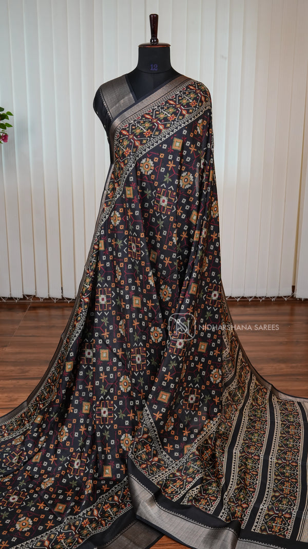 Semi Dola Saree With Patola Printed Concept And Zari Border