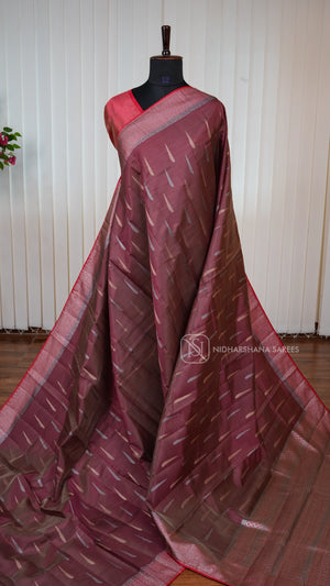Semi Tussar Silk Saree With Muniya Concept And Contrast Border