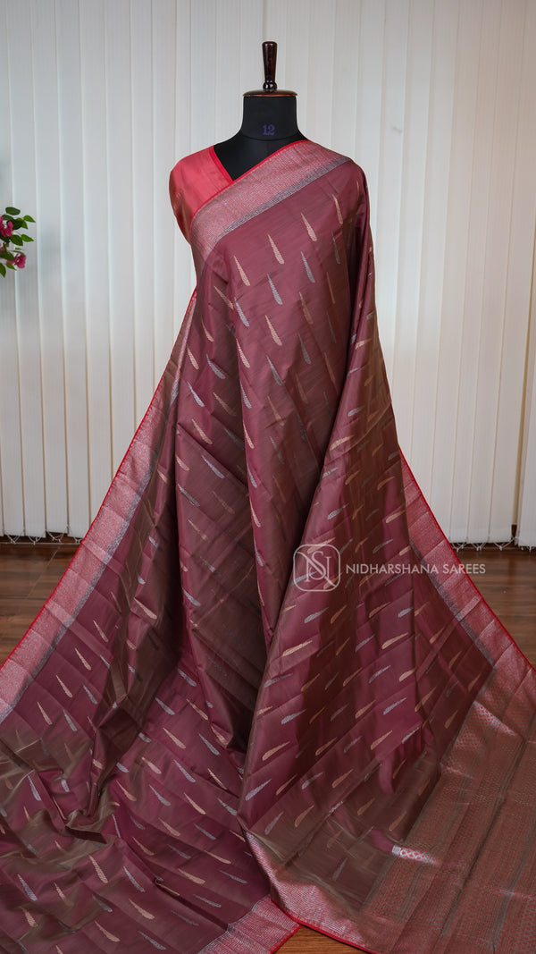 Semi Tussar Silk Saree With Muniya Concept And Contrast Border