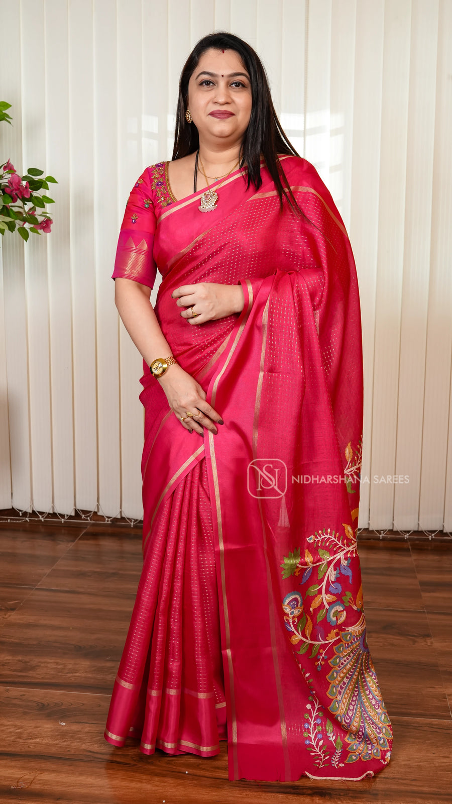 Dola Saree With  Zari Lines And Floral Digital Print Pallu