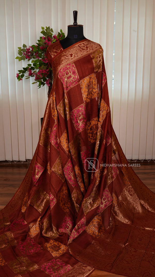 Tussar Viscose Saree With Matte Zari Border And meena Concept
