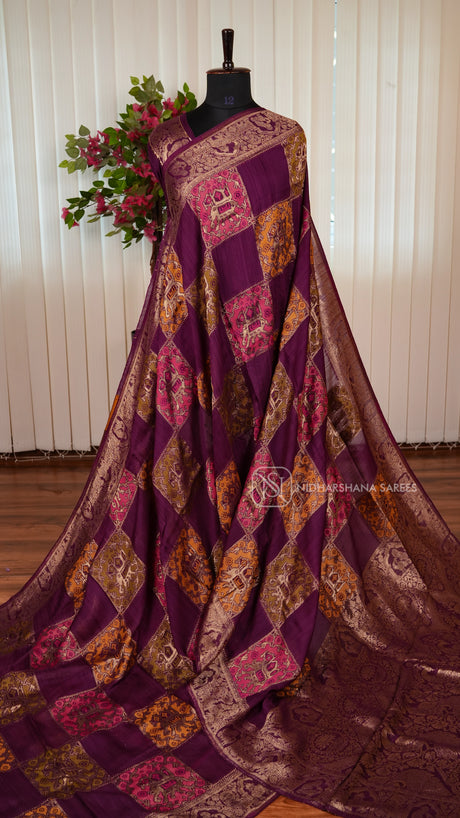 Tussar By Viscose Saree With Matte Zari Border And Meena Concept
