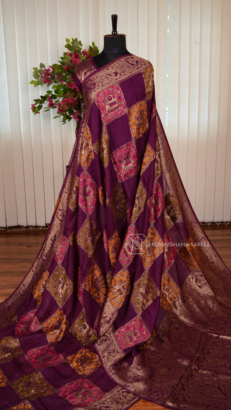 Tussar By Viscose Saree With Matte Zari Border And Meena Concept