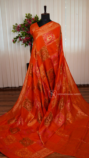 Tussar By Viscose Saree With Matte Zari Border And Meena Concept