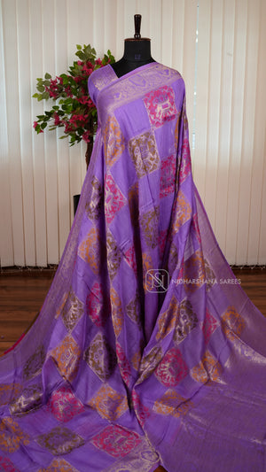 Tussar By Viscose Saree With Matte Zari Border And Meena Concept
