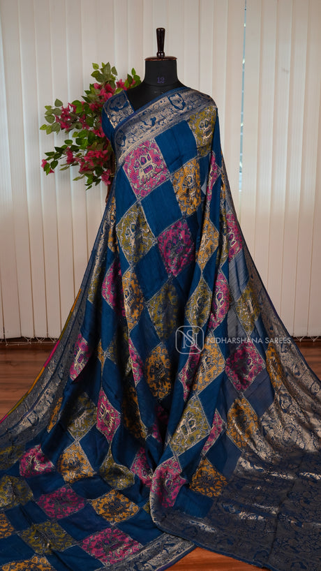 Tussar By Viscose Saree With Matte Zari Border And Meena Concept