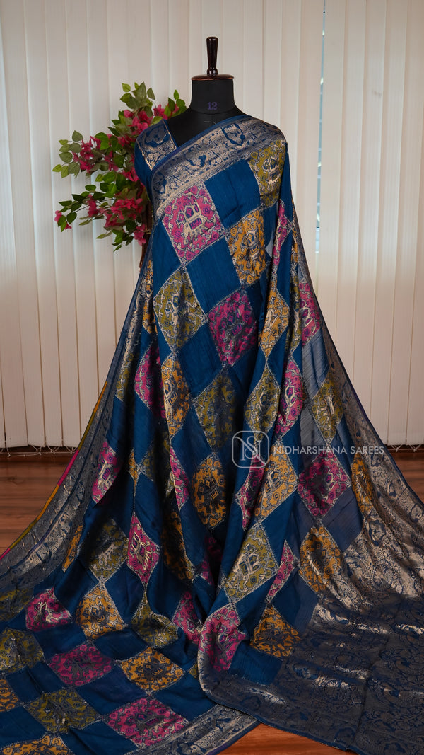 Tussar By Viscose Saree With Matte Zari Border And Meena Concept