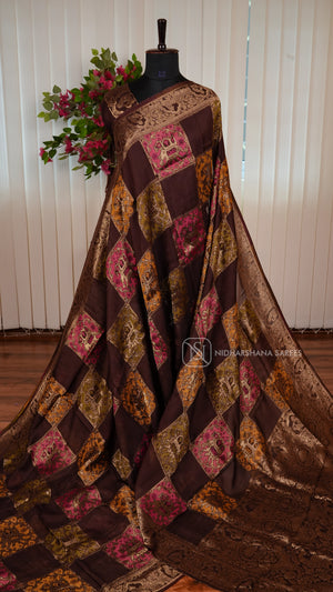 Tussar By Viscose Saree With Matte Zari Border And Meena Concept