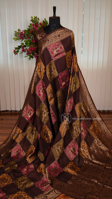 Tussar By Viscose Saree With Matte Zari Border And Meena Concept