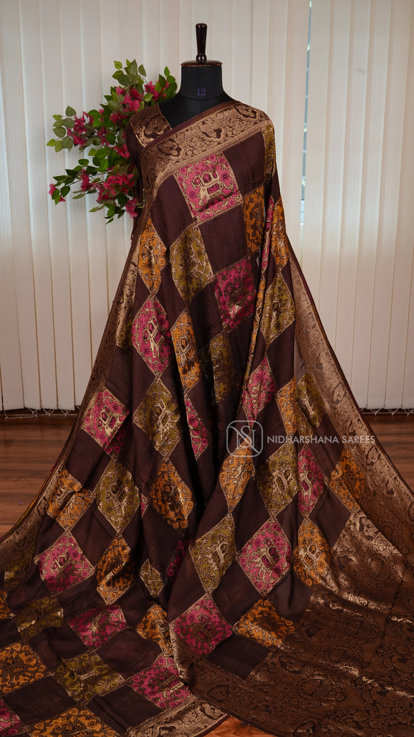 Tussar By Viscose Saree With Matte Zari Border And Meena Concept