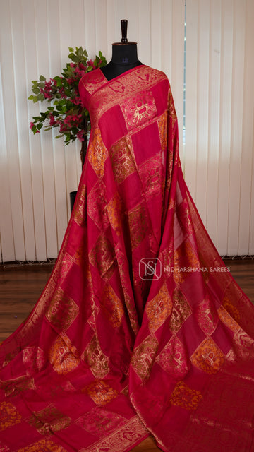 Tussar By Viscose Saree With Matte Zari Border And Meena Concept