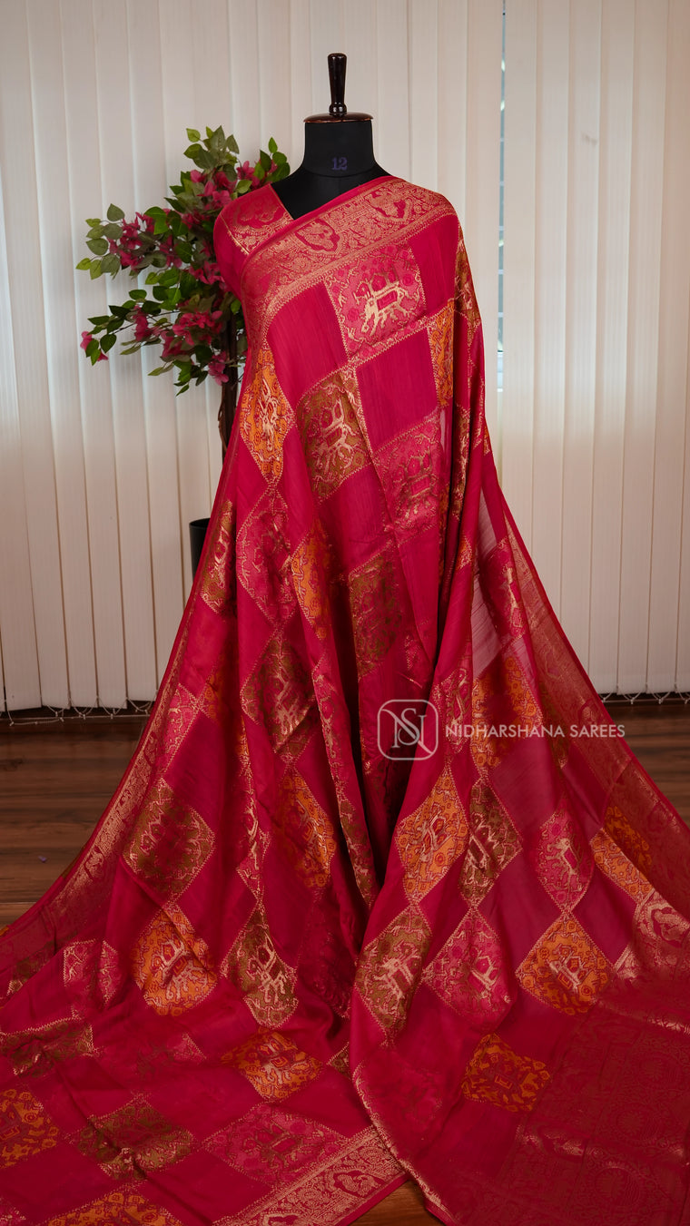 Tussar By Viscose Saree With Matte Zari Border And Meena Concept