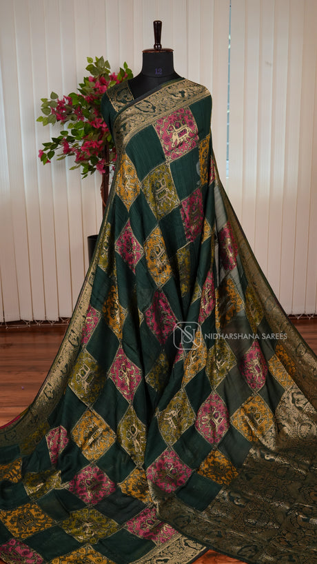 Tussar By Viscose Saree With Matte Zari Border And Meena Concept