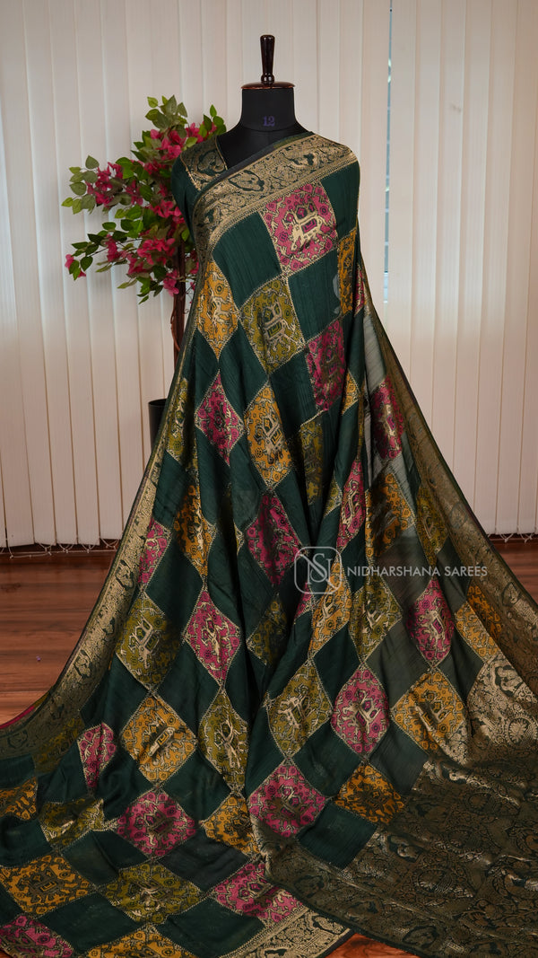 Tussar By Viscose Saree With Matte Zari Border And Meena Concept