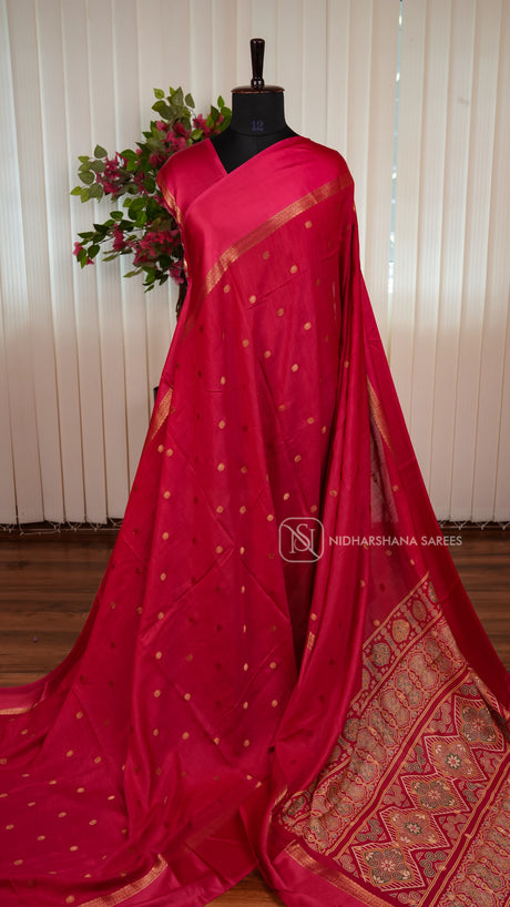 Tussar Georgette Saree With Zari Butta And Ajarak Printed Pallu