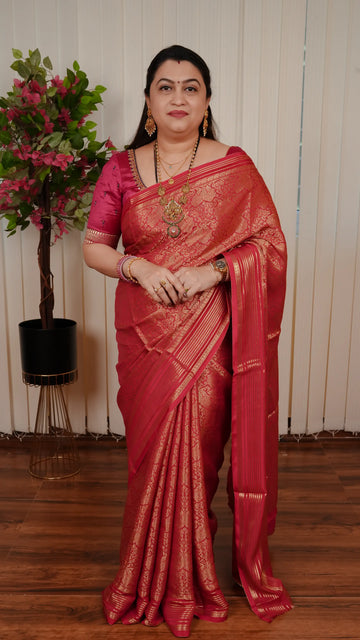 Semi Banarasi Silk With Peacock Zari Weaving Concept