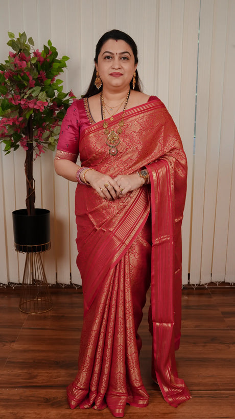 Semi Banarasi Silk With Peacock Zari Weaving Concept