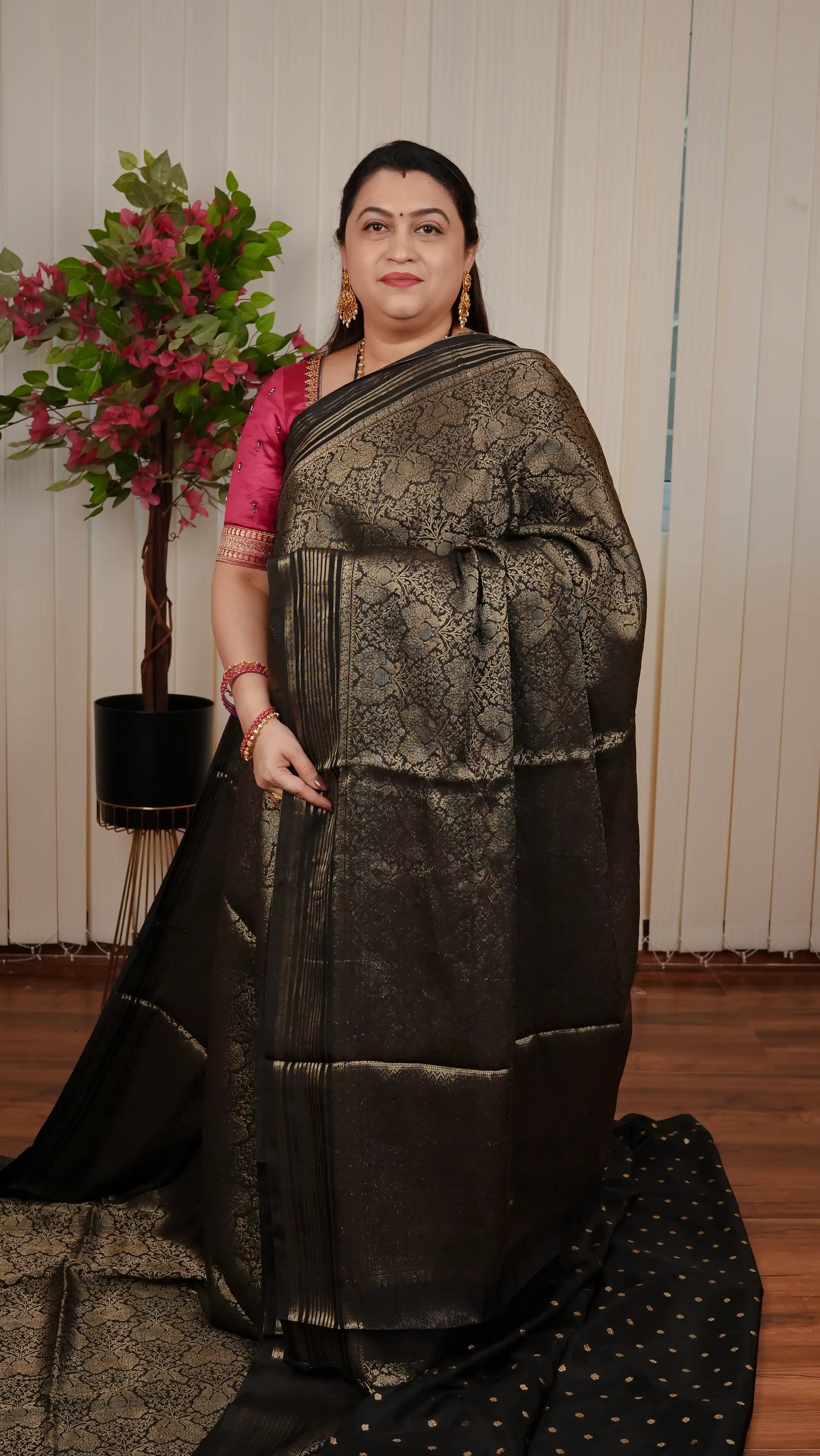 Semi Banarasi Silk With Peacock Zari Weaving Concept