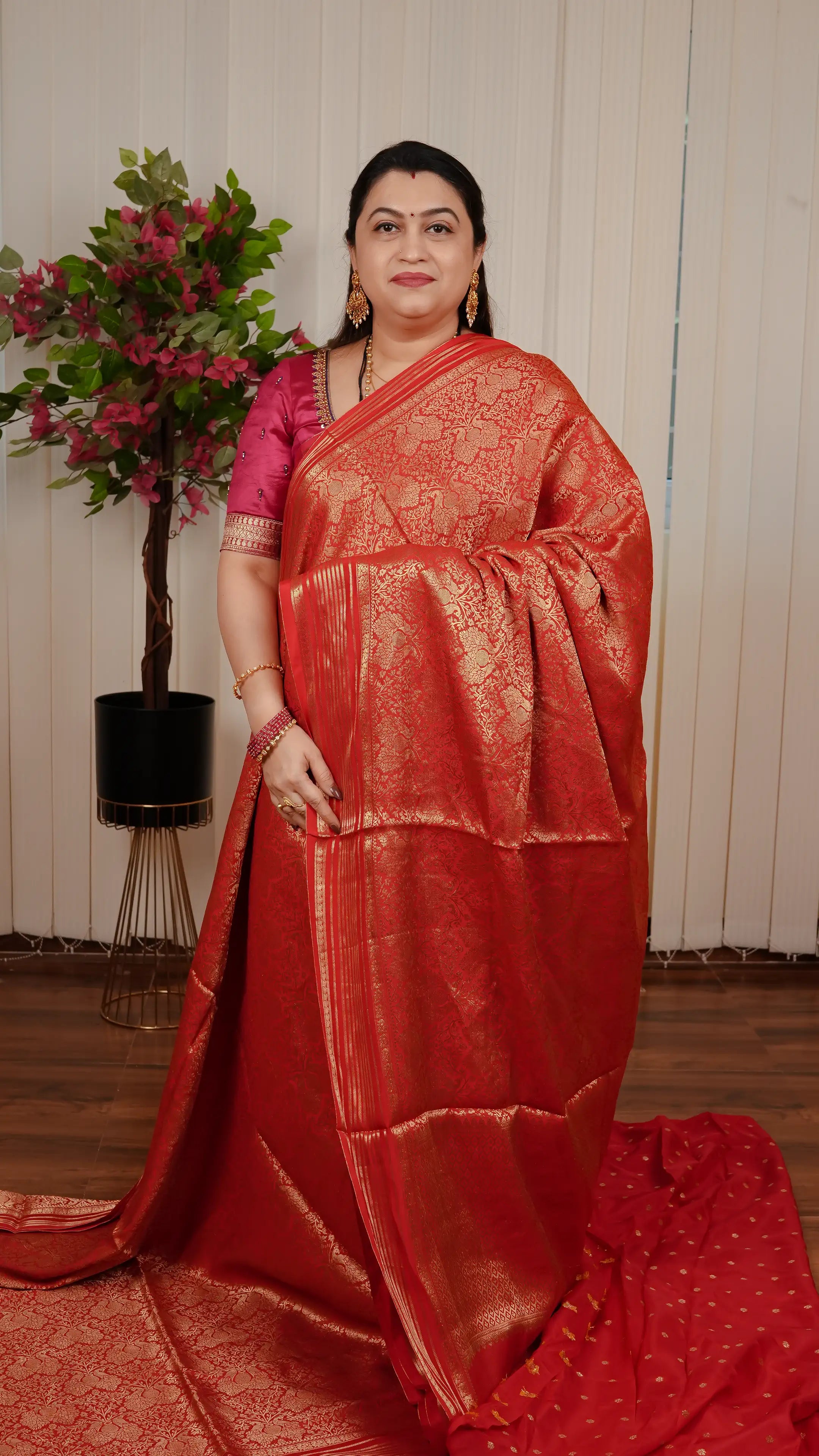 Semi Banarasi Silk With Peacock Zari Weaving Concept