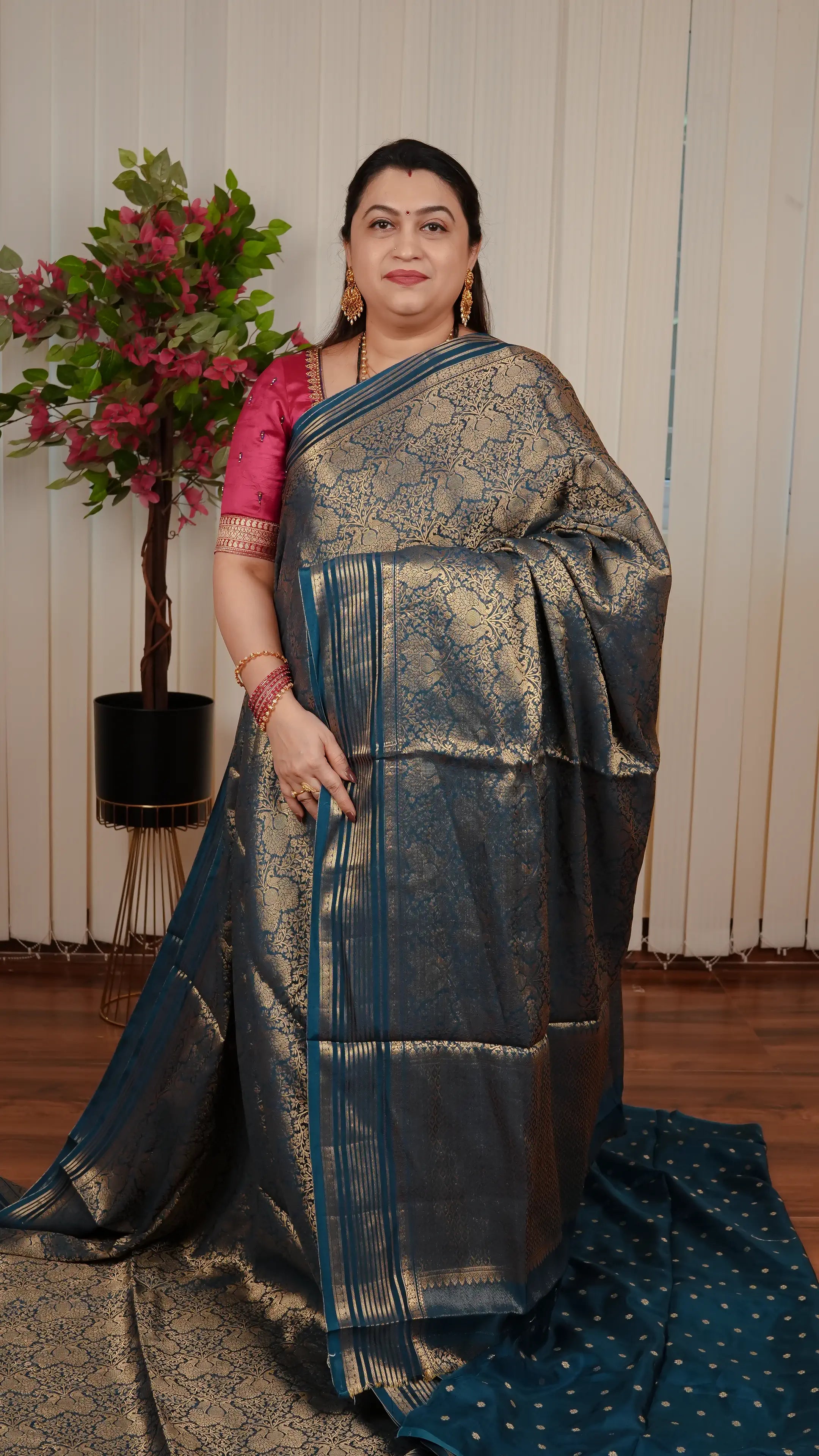 Semi Banarasi Silk With Peacock Zari Weaving Concept