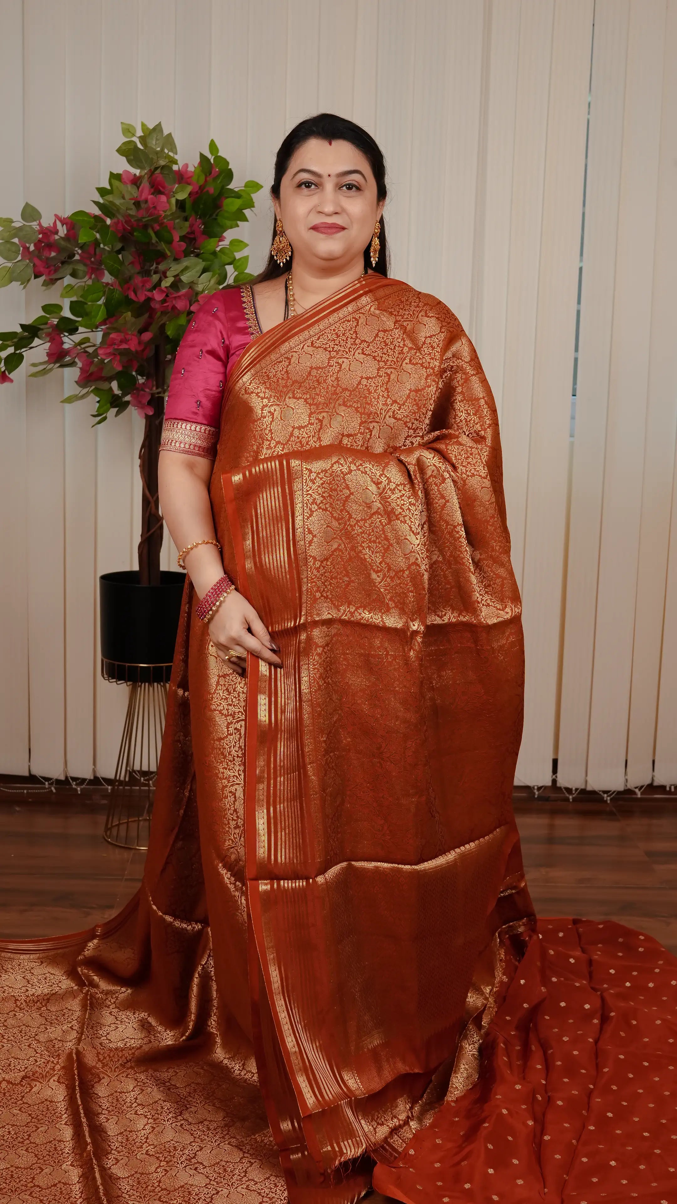 Semi Banarasi Silk With Peacock Zari Weaving Concept