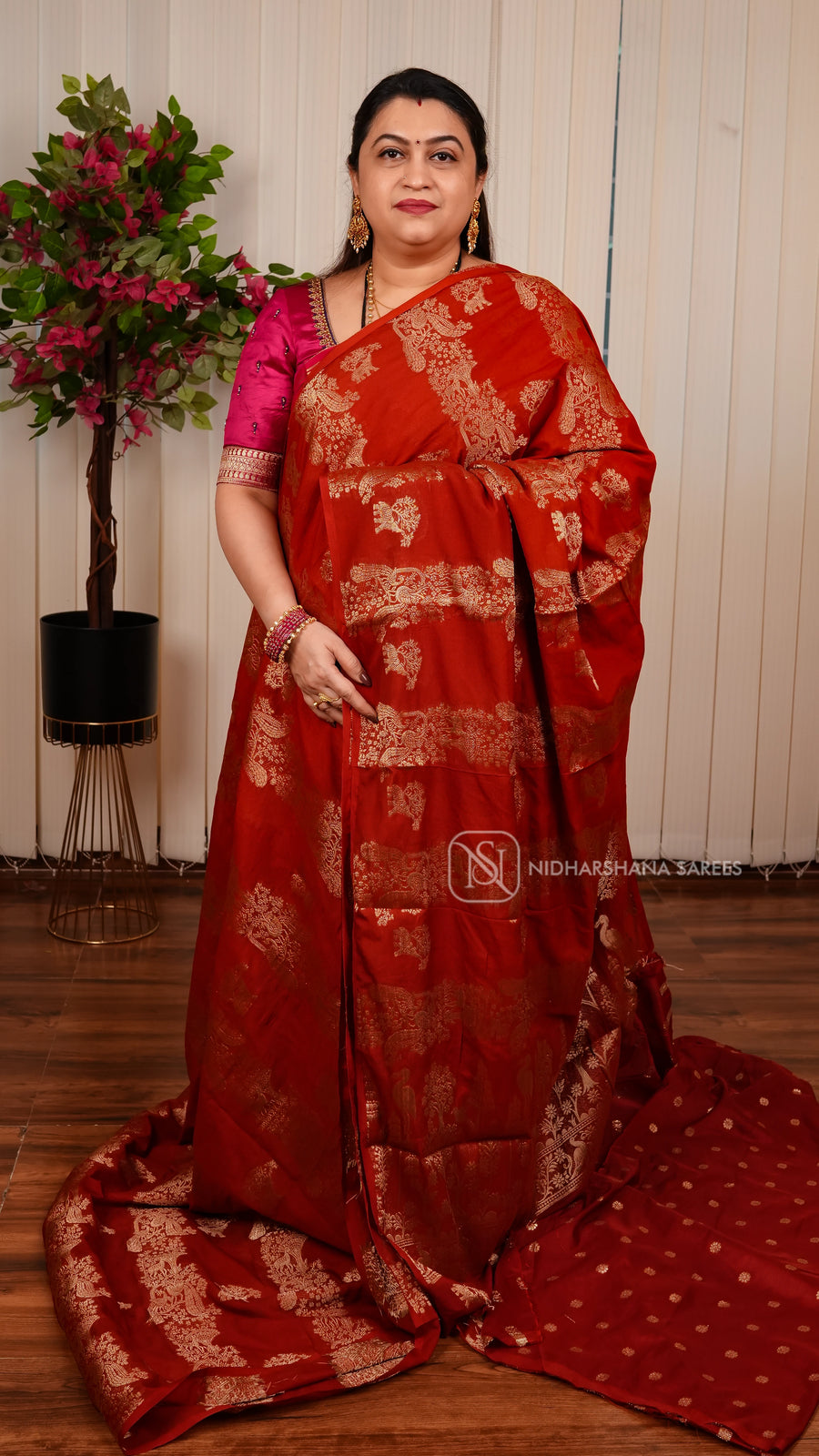 Mix Chiffon Saree With Vertical Zari Lines And Elephant Butta