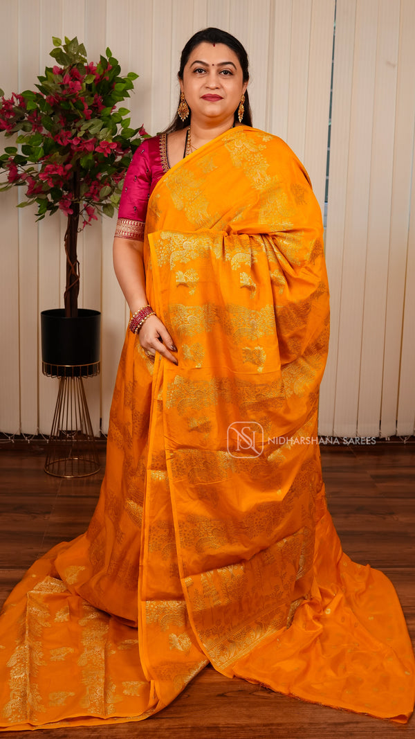 Mix Chiffon Saree With Vertical Zari Lines And Elephant Butta