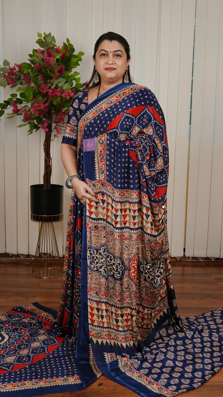 Semi Satin Silk With Bandhini Print Concept