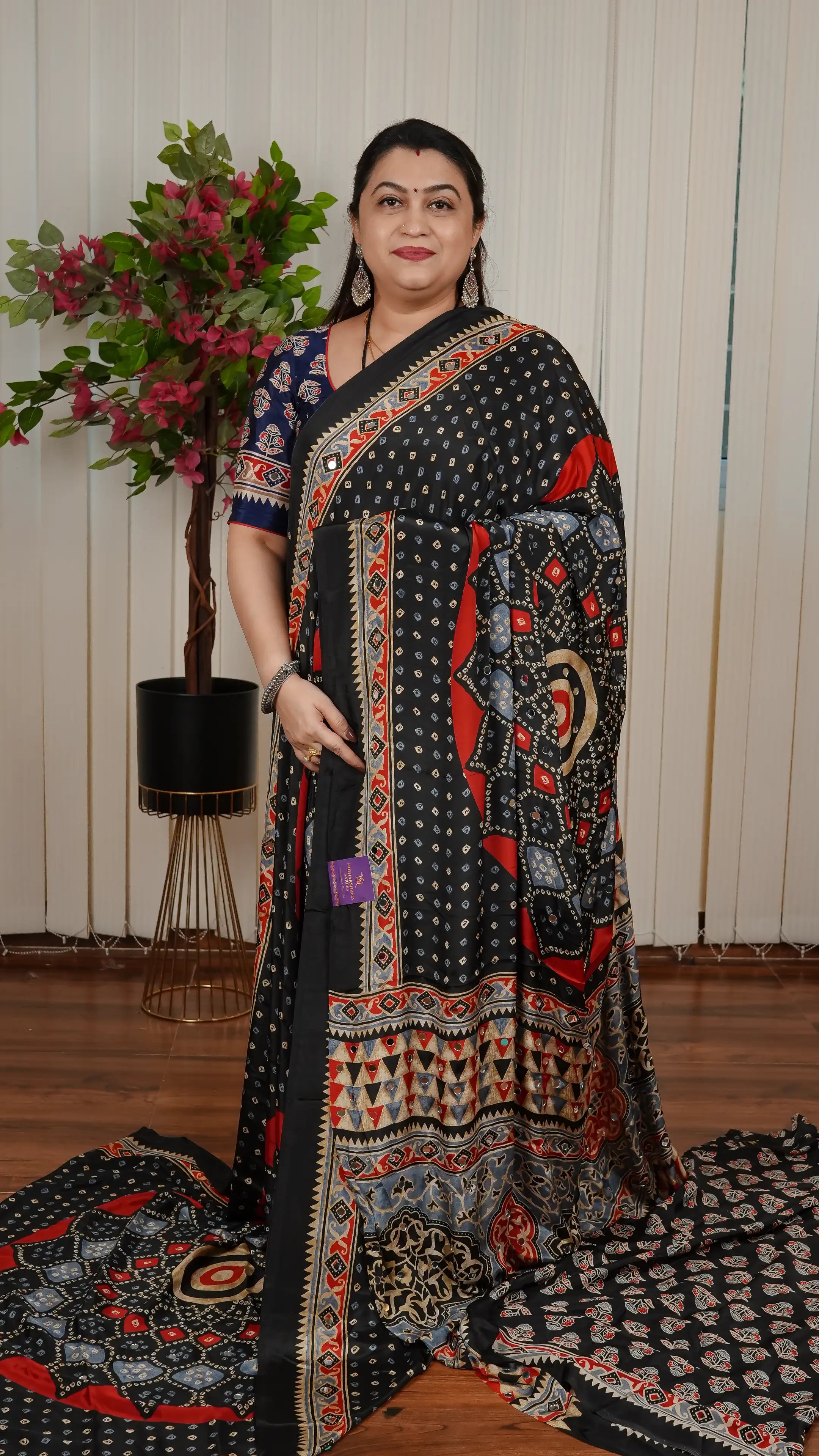 Semi Satin Silk With Bandhini Print Concept