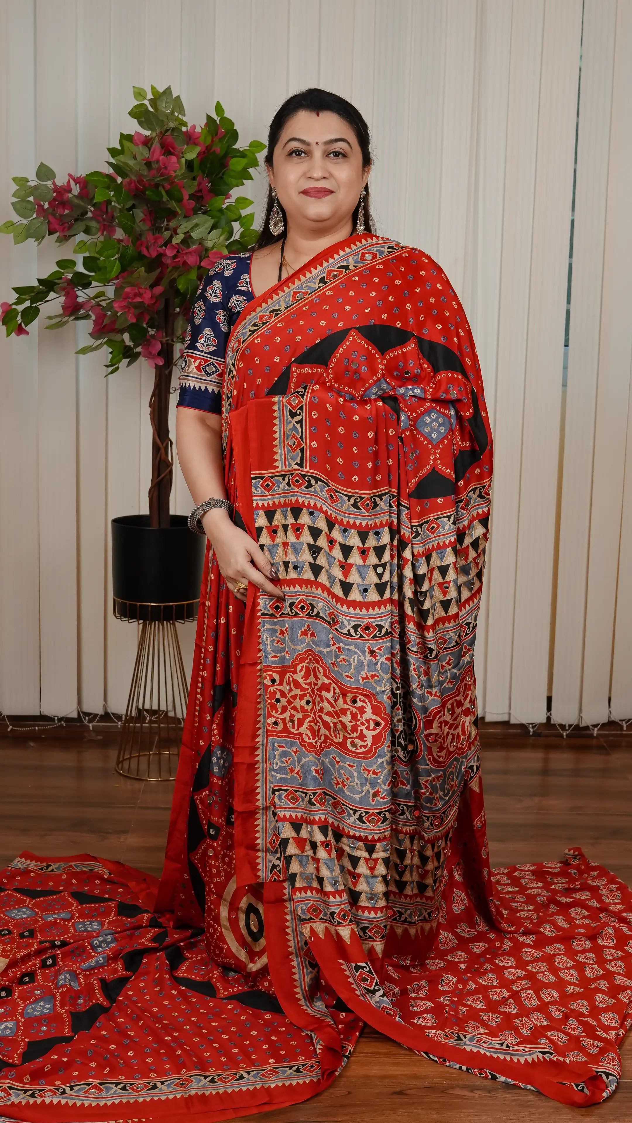Semi Satin Silk With Bandhini Print Concept