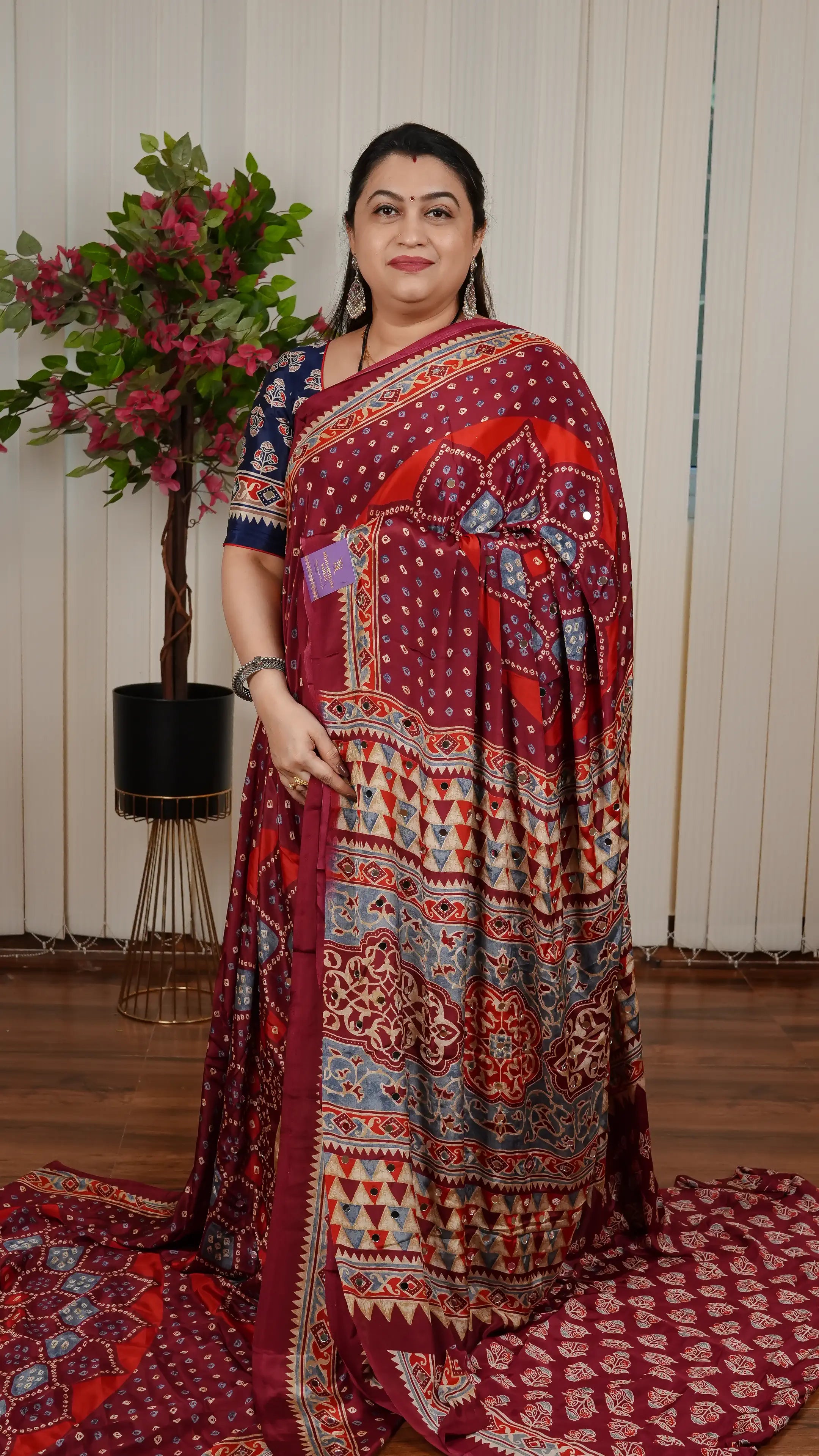 Semi Satin Silk With Bandhini Print Concept