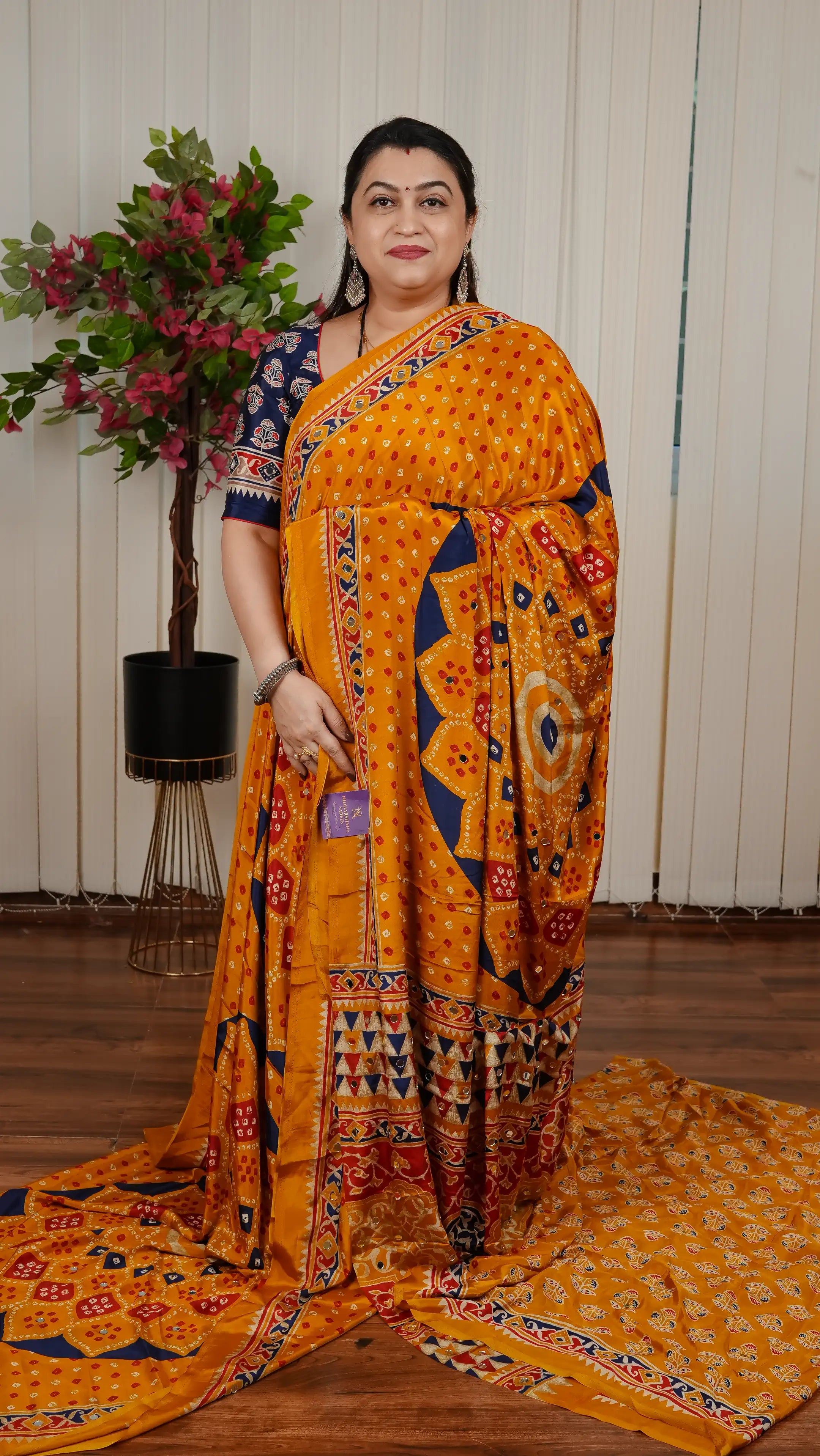Semi Satin Silk With Bandhini Print Concept