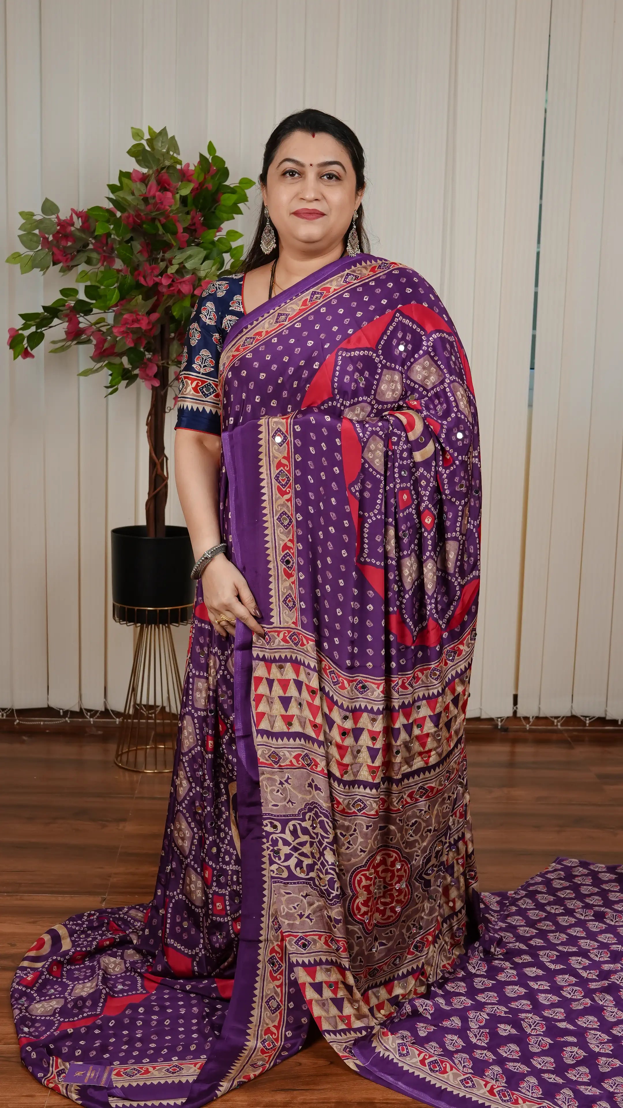 Semi Satin Silk With Bandhini Print Concept