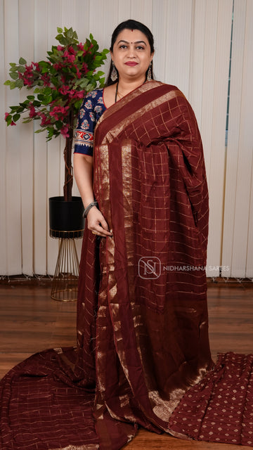 Viscose Georgette With Zari Checks And Gap Style Border