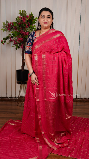 Viscose Georgette With Zari Checks And Gap Style Border