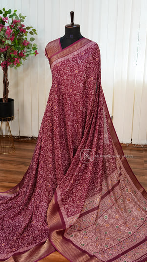 Semi Dola With Floral Digital Pint And Zari Border