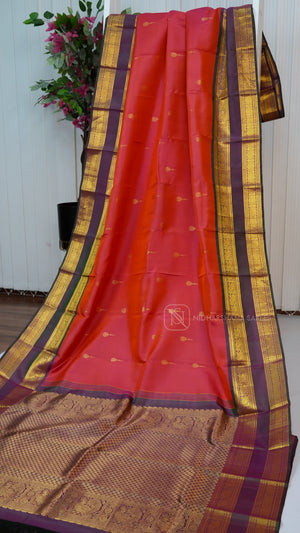 Pure Kanchipuram Silk With Floral Zari Butta And Peacock Weaving  Gap Style Zari Border