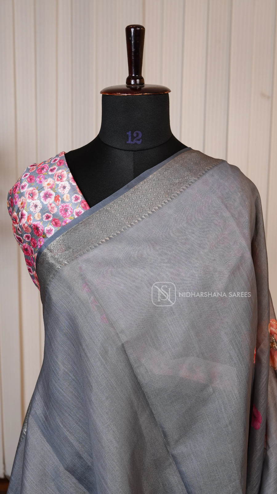 Chanderi Tissue With Floral Digital Print And Zari Border
