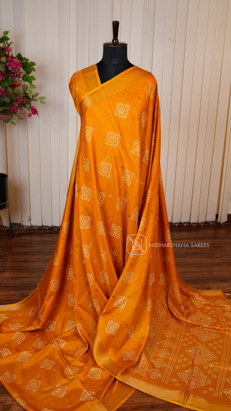 Semi Dola With Zari Butta And Digital Print