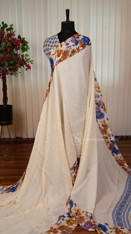 Semi Georgette With Floral Digital Print And Thread Emboss Concept