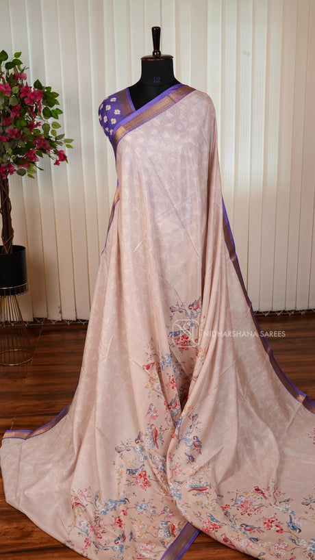 Mix cotton With Sparrow Digital Print And Contrast Zari Border