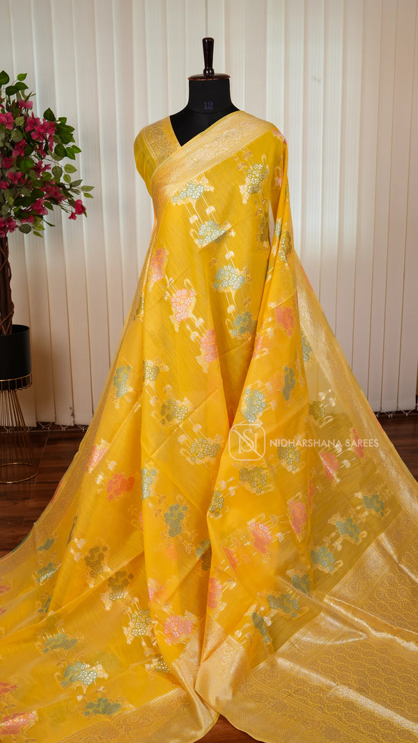 Silk By Cotton With Floral Thread Weaving And Zari Border