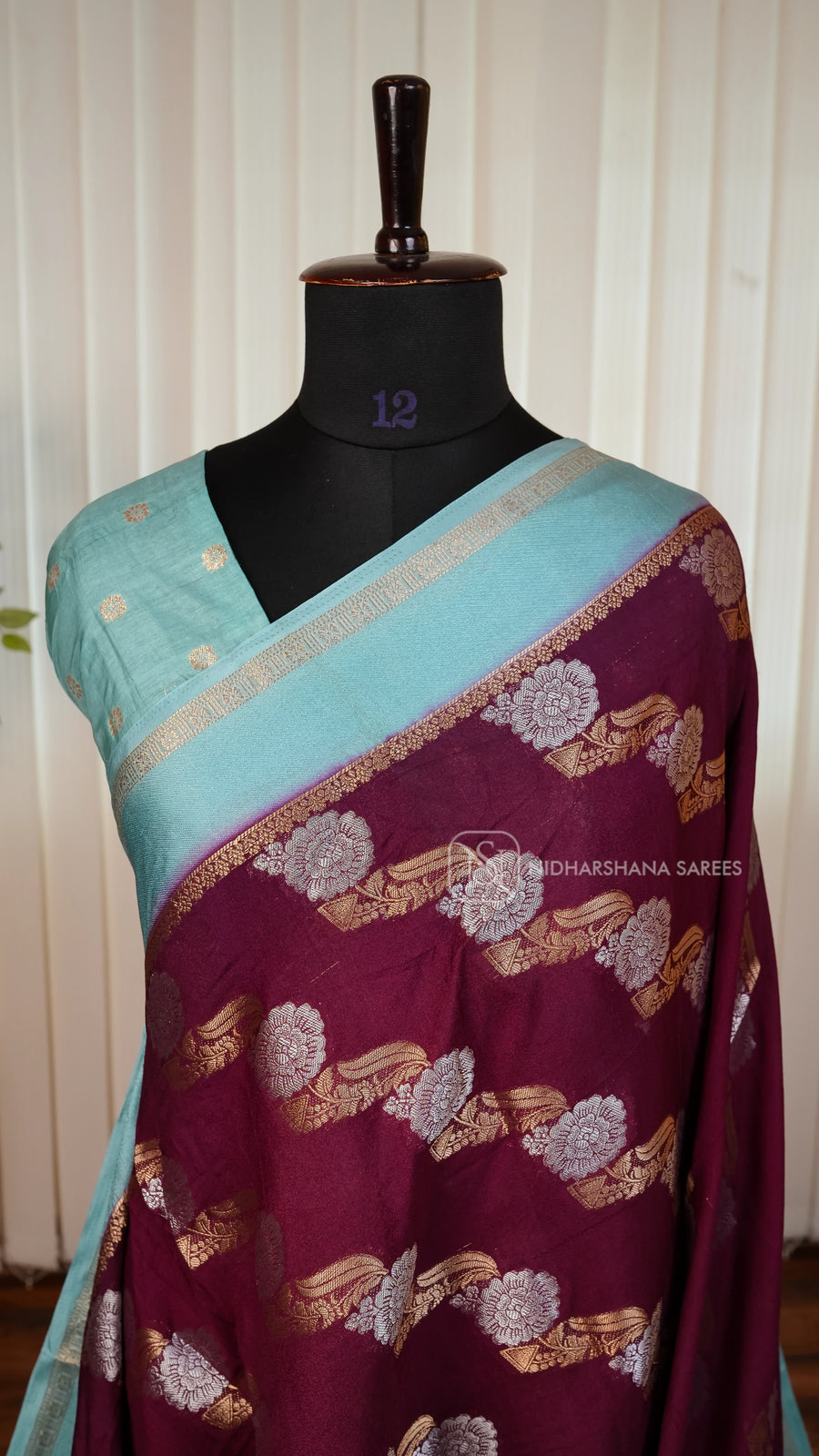 Semi Mysore Crepe Silk Saree With Silver Floral Zari And Contrast Border